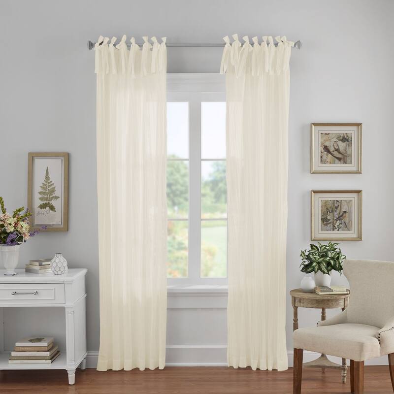 Elrene Jolie Tie-top Curtain Panel - 52" W X 95" L - Ivory