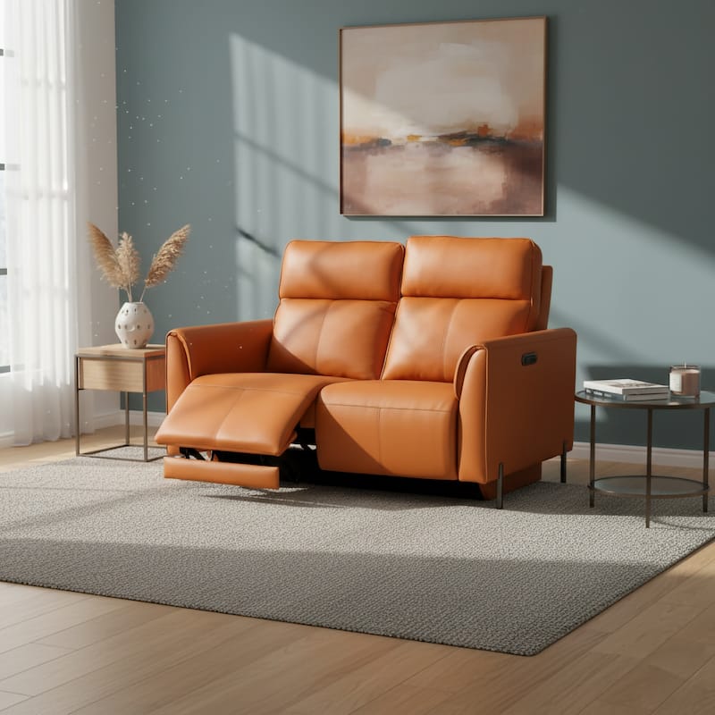 Modern Orange Loveseat with Power Recliners and Head Control