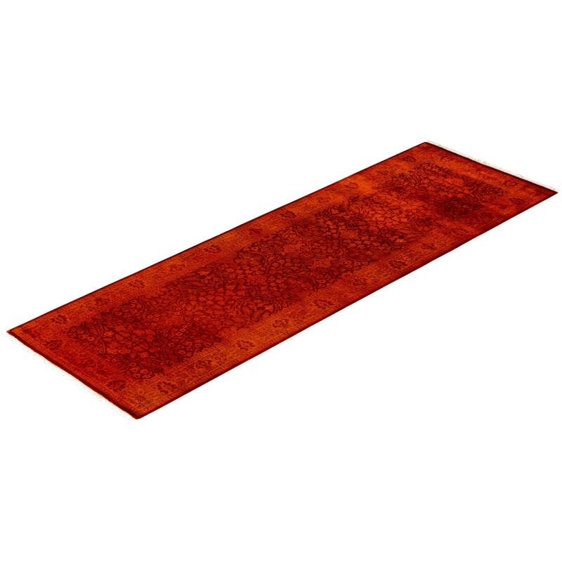 Overton Hand Knotted Wool Vintage Inspired Modern Contemporary Overdyed Orange Runner Rug - 2' 8" x 8' 3"