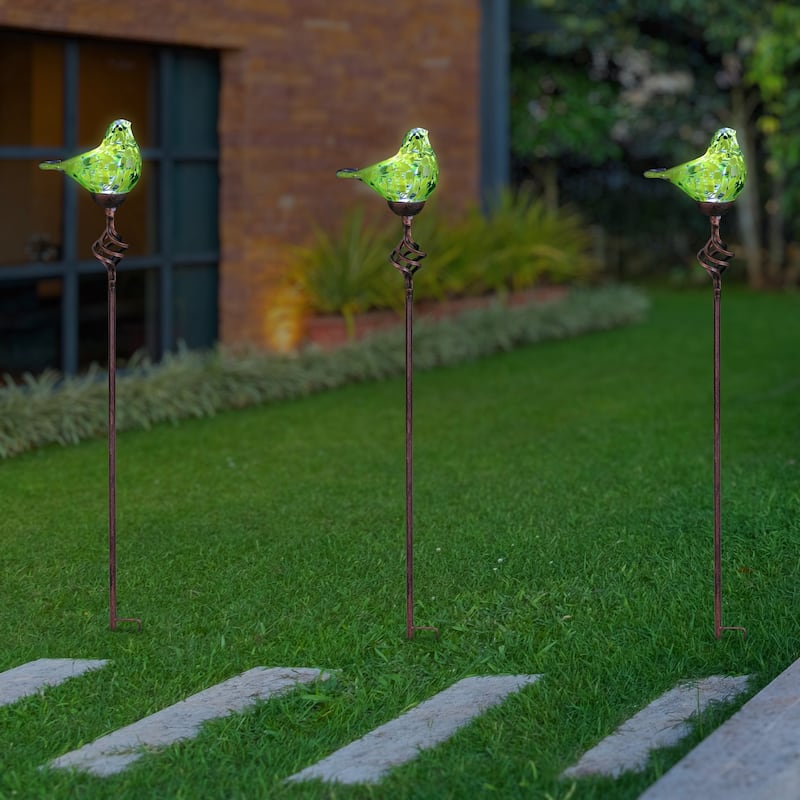 Exhart Solar Pearlized Hand Blown Glass Bird Garden Stake, 6 by 31 Inches