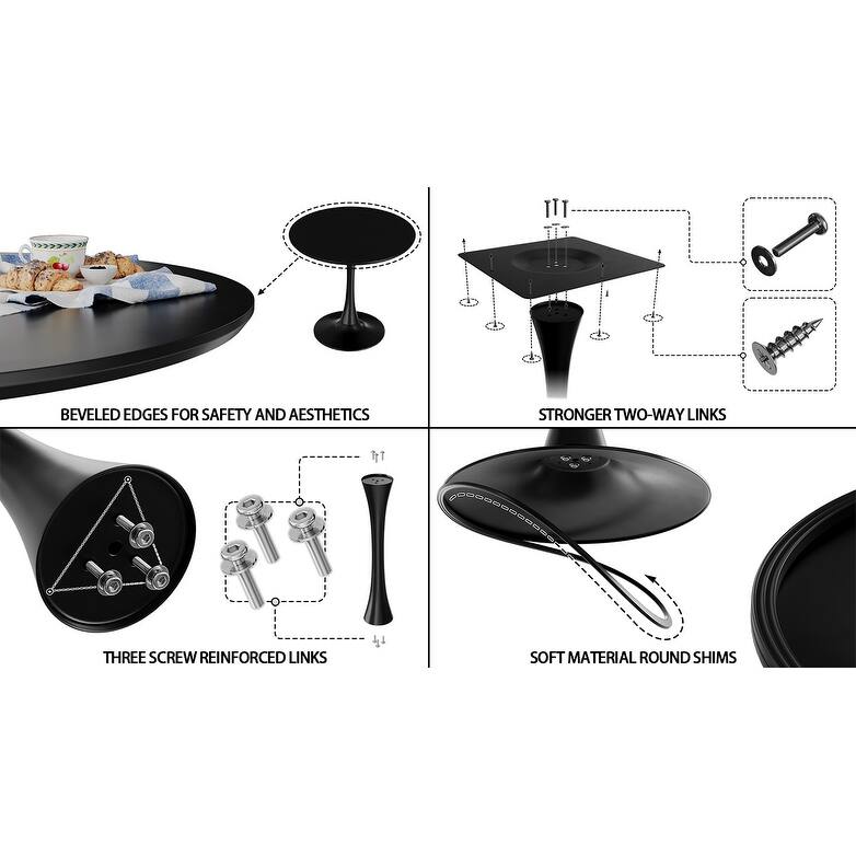 3-Piece Kitchen Table Set, Modern Round Dining Table Set for 2, Tulip Table with 2 PU Leather Chairs for Dining Room