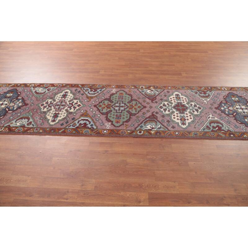 Geometric Purple Kazak Oriental Runner Rug Handmade Wool Carpet - 2'6"x 9'8"