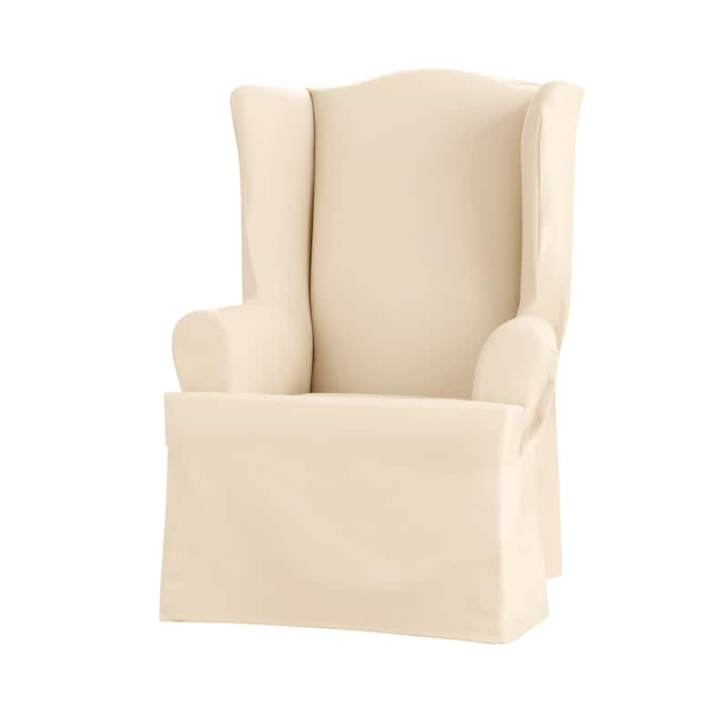 SureFit Heavy Weight Cotton Canvas 1 Piece Wing Chair Slipcover