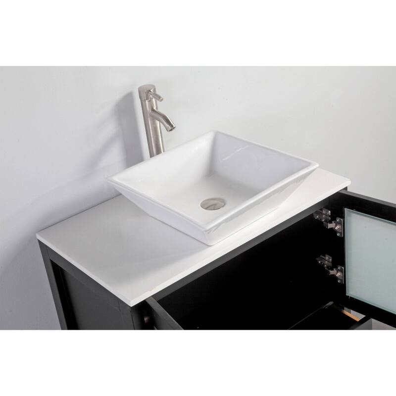 Vanity Art 42" Single Sink Bathroom Vanity Set with Engineered Marble Top and Free Mirror - 42 x 18.5 x 36 Inches