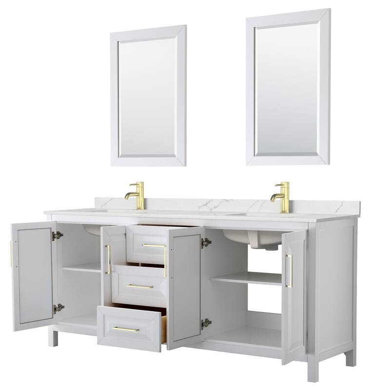 Daria 80-inch Double Vanity, Single Hole Quartz Top, 24-inch Mirrors