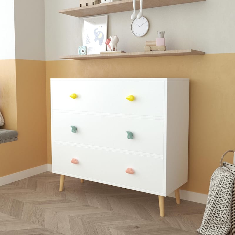 Anmytek Kids 3 Drawer Chest with Pastel Drawers Cartoon Handles Nursery and Playroom Storage