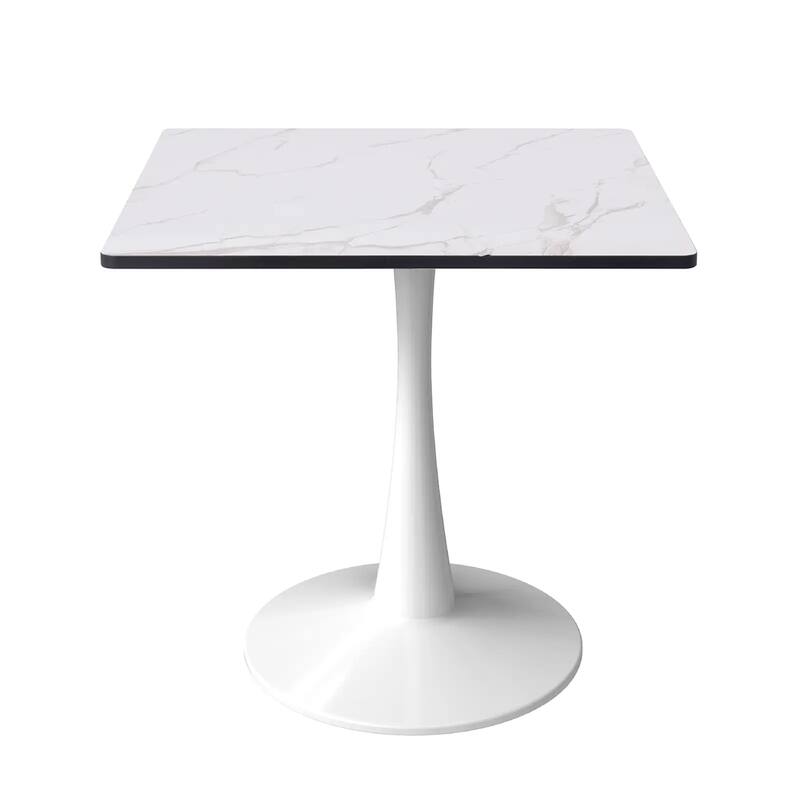 Bristol Square Dining Table with Marbled White MDF Top and White Steel Pedestal Base