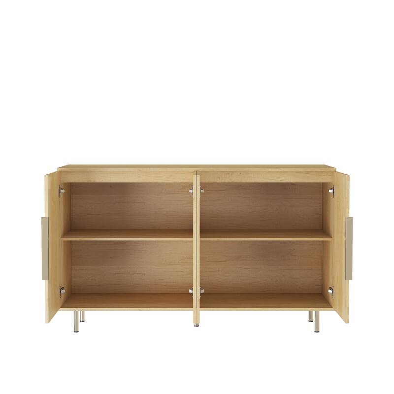 Black Modern Buffet Cabinet with Storage, Fluted Sideboard Large Buffet with Adjustable Shelves, Credenza