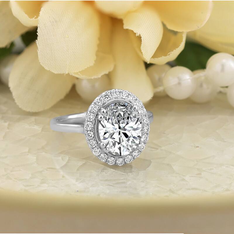 Auriya 14k Gold 2 1/4ct Vintage Oval Moissanite Halo Diamond Engagement Ring 1/3cttw