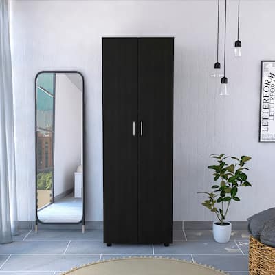 Armoire, Two Interior Shelves, Rod, Double Door -Black