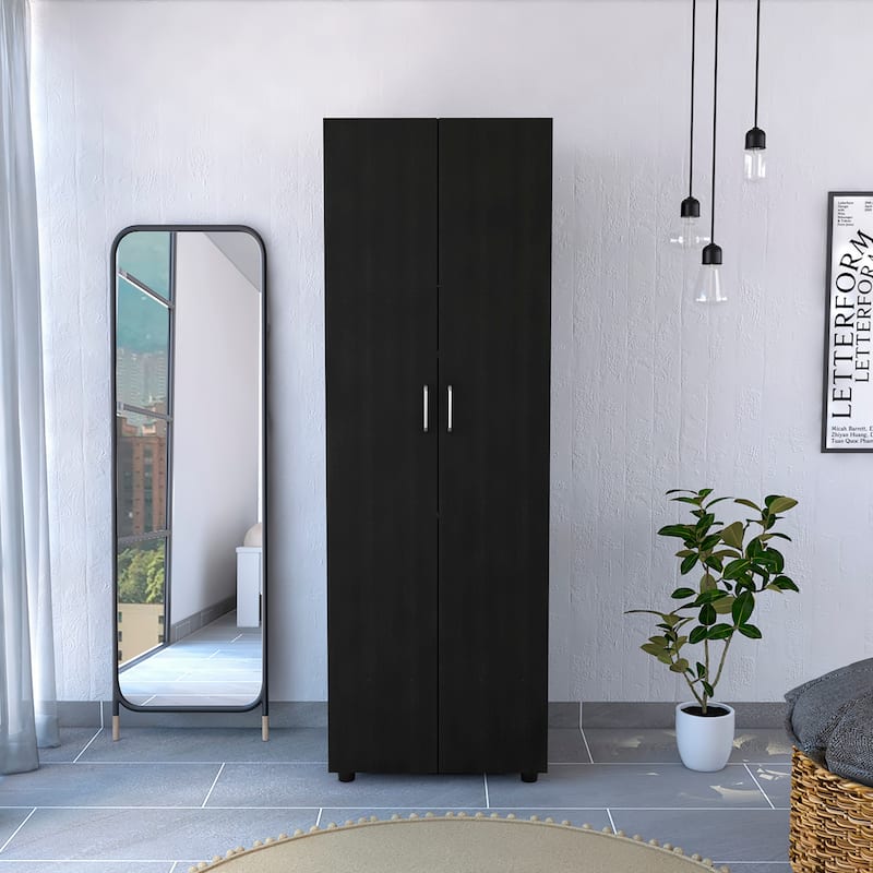 Armoire Wardrobe Closet,Two Interior Shelves,Double Doorand Hanging Rod,Household Storage Cabinet with Drawers - Black