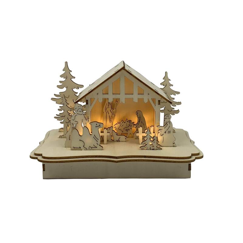 9" Brown LED Lighted Nativity Scene Tabletop Christmas Decoration