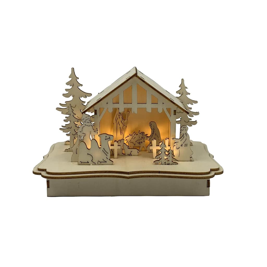 9" Brown LED Lighted Nativity Scene Tabletop Christmas Decoration