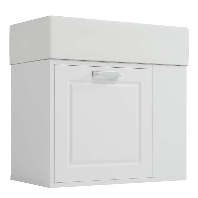 21.8" Floating Bathroom Vanity Cabinet with Ceramic Sink & Toilet Paper Holder for Small Space