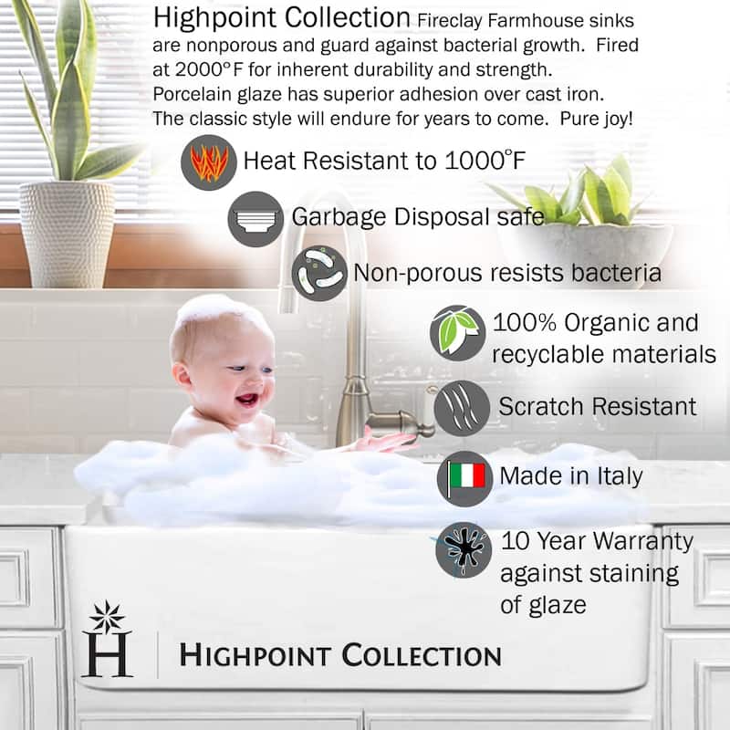 Highpoint Collection Fireclay Reversible Double Bowl Farmsink - 35.5 x 19.75 x 9.75