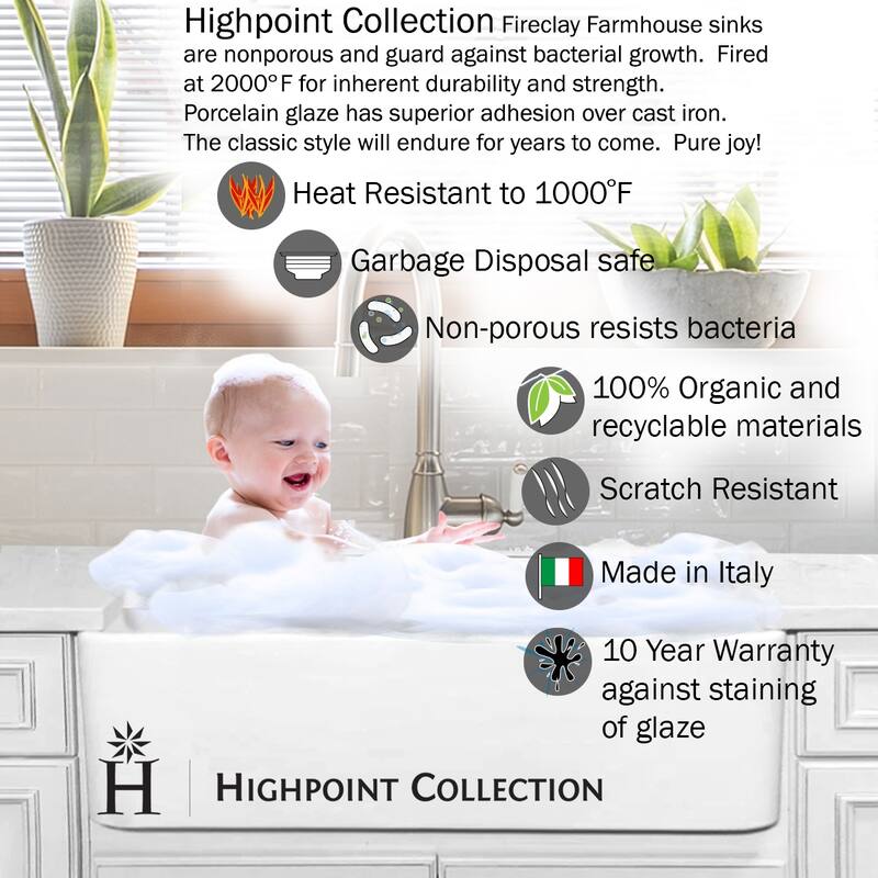 Highpoint Collection Fireclay Reversible Double Lip Farmhouse Sink