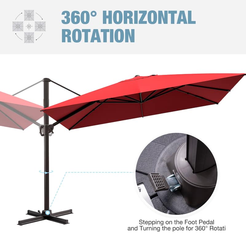 Outdoor 9 x 11 Ft Cantilever Patio Umbrella 360 Degree Rotation with Weight Base