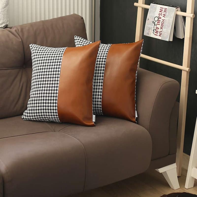 Set of 2 Faux Leather Pillow Covers - Bed Bath & Beyond - 34261312