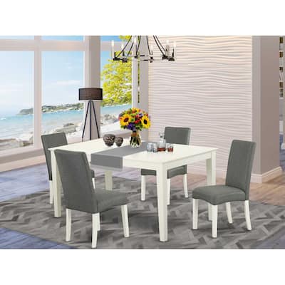 HomeStock 5-Piece Rectangle Linen White Finish Solid Wood Top Dining Table with 4 Parson Chair