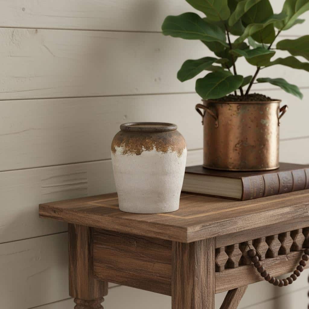 8" Brown And White Color Block Ceramic Round Table Vase - 7.30