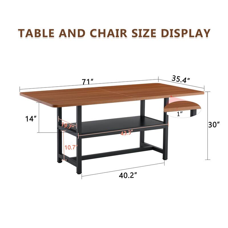 Extra Long Dining Table with Under Table Storage Shelf Black MDF Top Metal Legs Modern Design