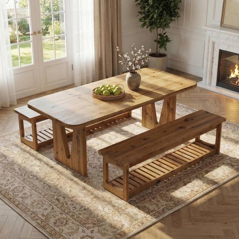 63" Solid Wood Entryway Bench with Storage Shoe Organizer, End of Bed Bench for Bedroom, Dining Room, Hallway, Living Room