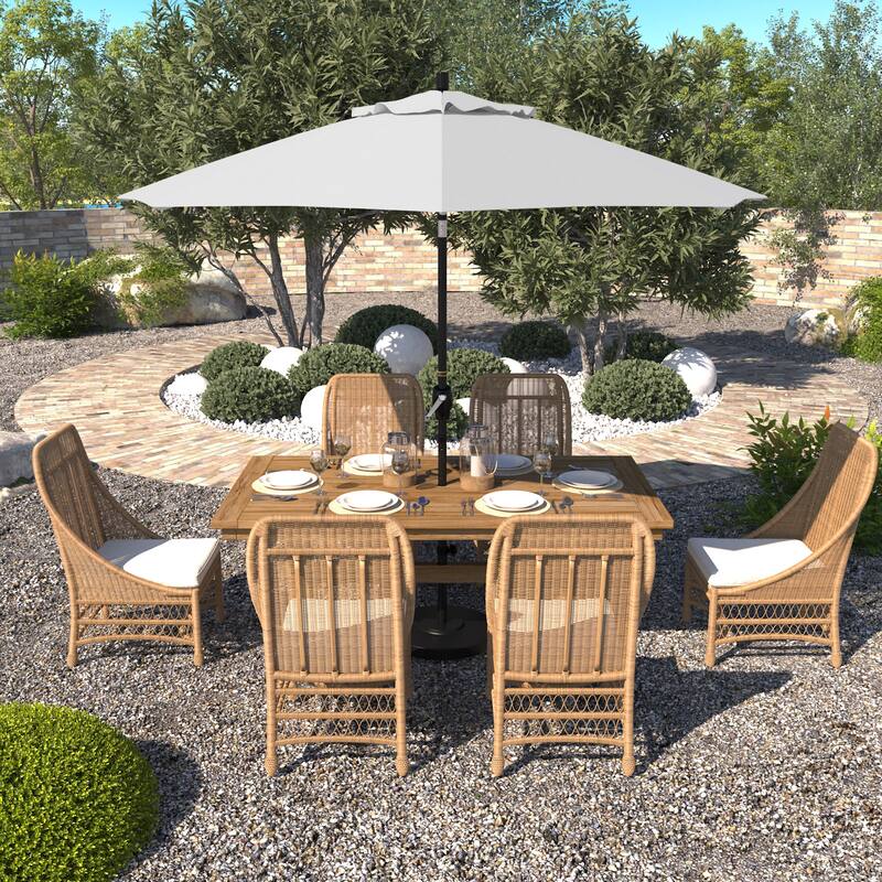 California Umbrella 9' Rd. Aluminum Patio Umbrella, Crank Lift with Push Button Tilt, Black Finish, Pacifica Fabric - Natural