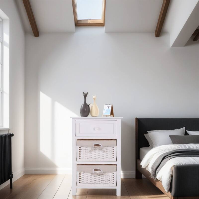 Storage Nightstand with Two Removable Baskets and Tall Legs