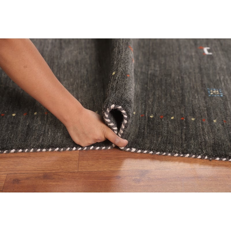 Tribal Gabbeh Oriental Area Rug Handmade Gray Wool Carpet - 5'4"x 7'7"
