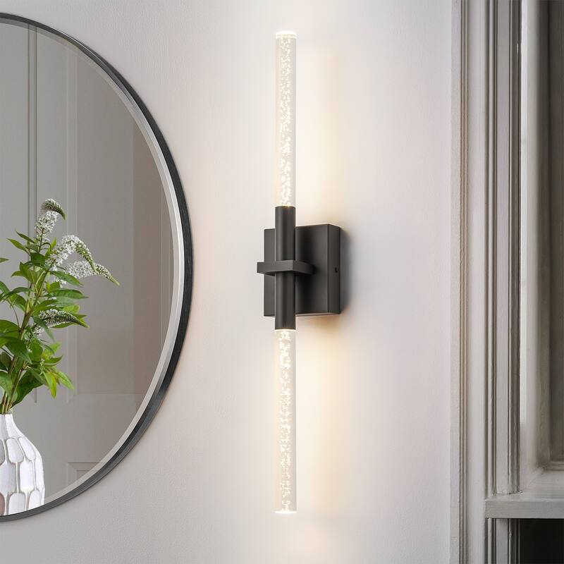 1-Light Modern Linear Black/Gold Integrated LED 3000K Warm Light Bathroom Vanity Light Bar - 4.3 in. W x 27.5 in. H x 3.7 in. D