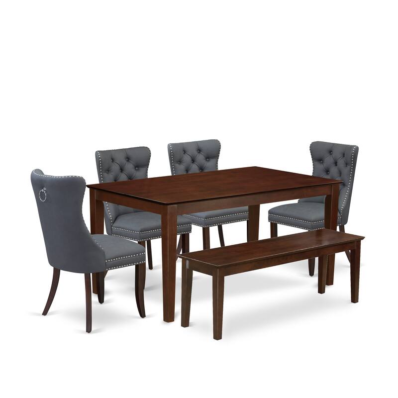 East West Furniture Kitchen Table Set Contains a Rectangle Dining Table and Upholstered Chairs, Mahogany (Pieces Options) - CADA6-MAH-13