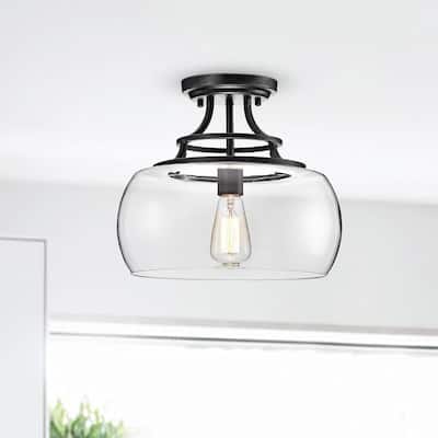 Luna 13.2" Mouth-blown Round Clear Glass Semi Flush Mount