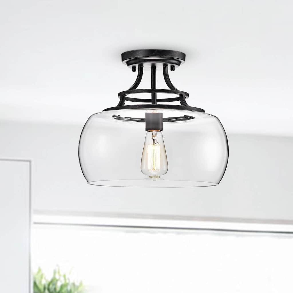 Luna 13.2" Mouth-blown Round Clear Glass Semi Flush Mount