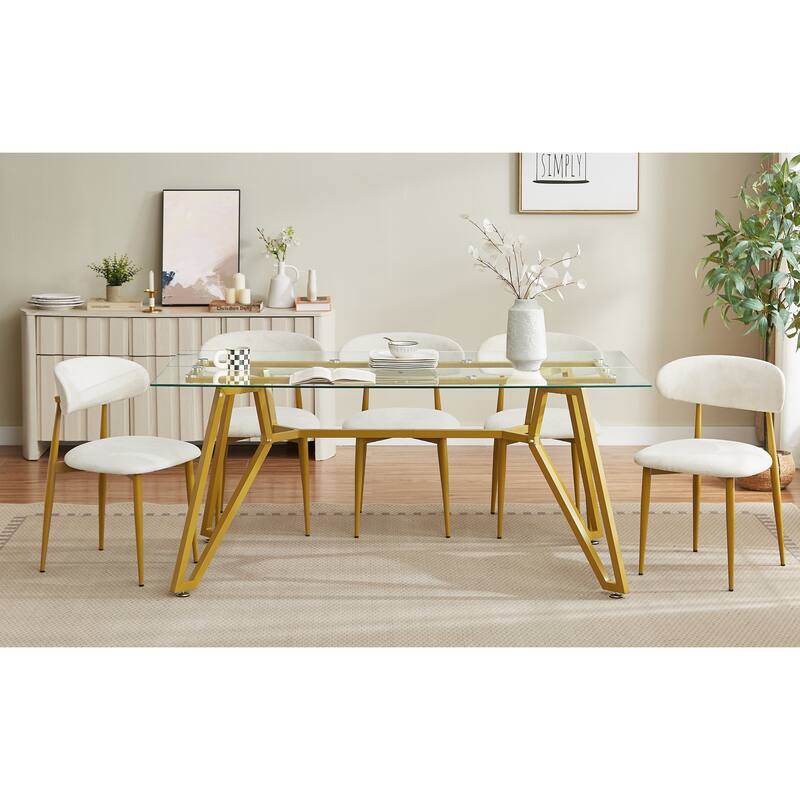 70.9-Inch Rectangular Glass Dining Table,Suitable For 1-8 People,Equipped With Sturdy Metal Table Legs