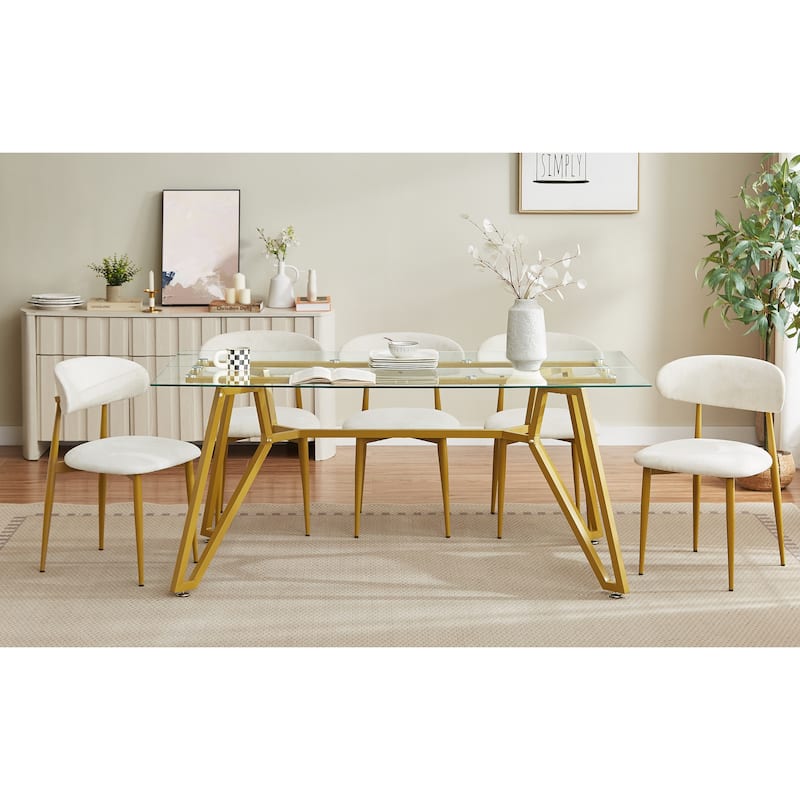 70.9-Inch Rectangular Glass Dining Table – Modern Design for 1-6 People, Featuring Sturdy Metal Legs. -  Gold
