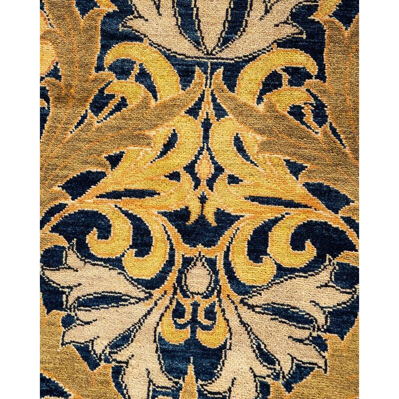 Overton Hand Knotted Wool Vintage Inspired Traditional Ottoman Navy Area Rug - 6' 1" x 9' 1"