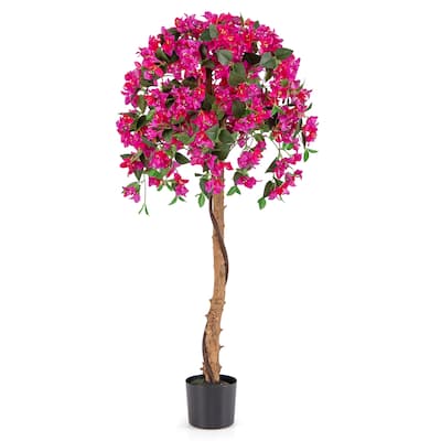 Gymax 4.5FT Artificial Tree Azalea Artificial Tree w/ Plastic Pot for