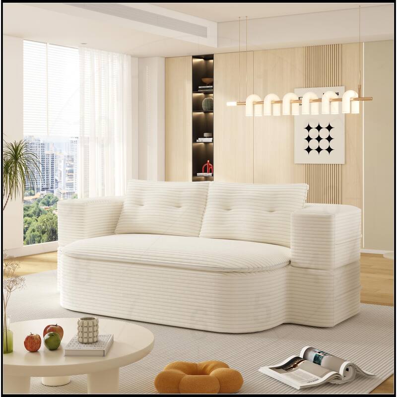 78.7 " W 2-in-1 Plush Corduroy Foldable Sofa - Beige