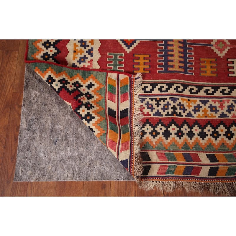 Vegetable Dye Kilim Qashqai Persian Antique Rug Flatweave Wool Carpet - 5'2" X 10'0"