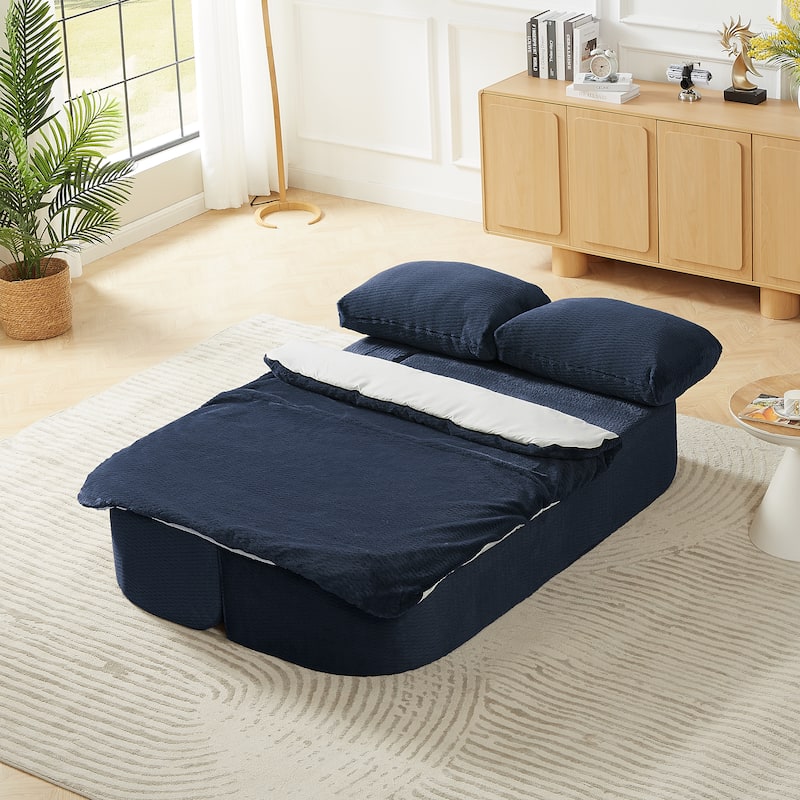 Convertible Sofa Bed with Foam Cushion, Foldable 2-in-1 Couch Loveseat, Plush Sleeper Sofa with Silk Wool Blanket