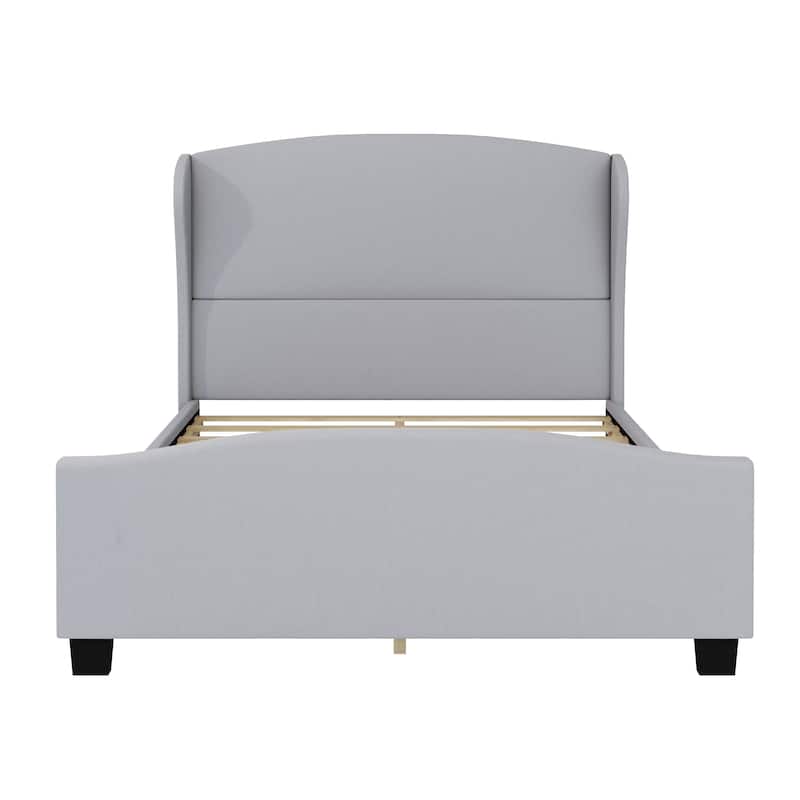Full/Queen/King Upholstered Platform Bed Frame with 51" Wingback Headboard, Solid Wood Legs & Linen Fabric, No Box Spring Needed