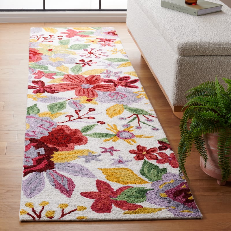 SAFAVIEH Handmade Easy Care Mirjana French Country Rug - 2'3" x 9' Runner - Ivory/Red