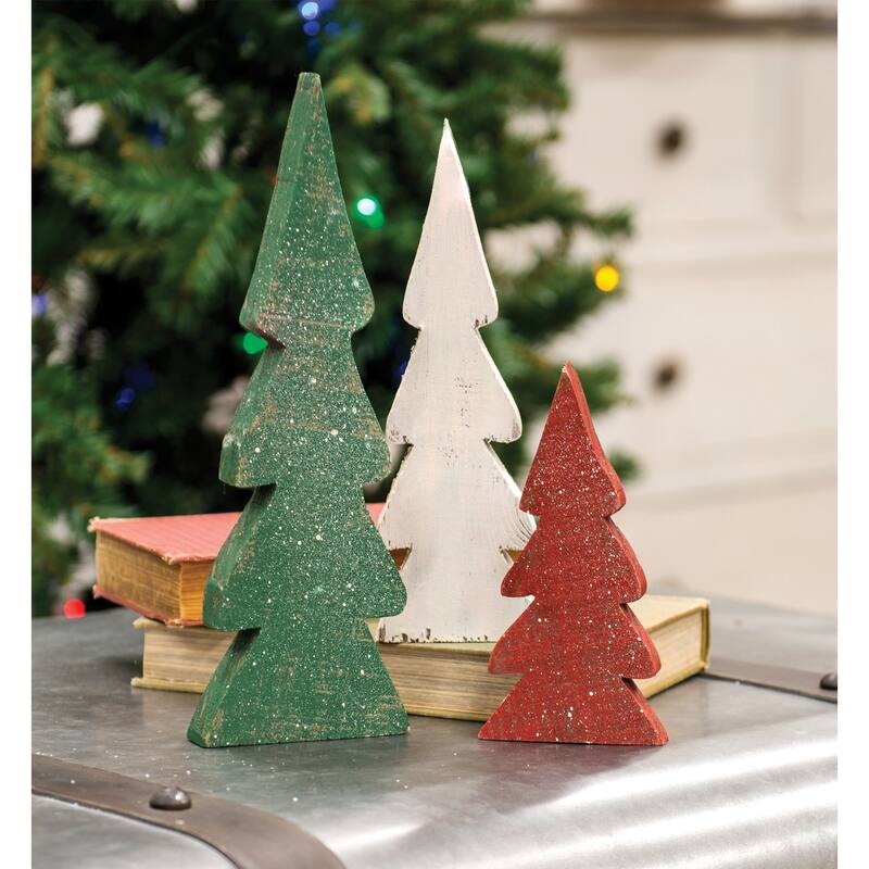 3/Set Distressed Christmas Colors Wooden Trees