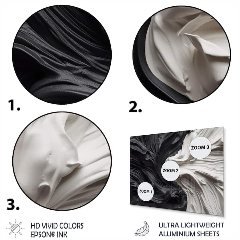 Designart "Black White Marbled Dreamscape V" Modern Geometric Metal Wall Art
