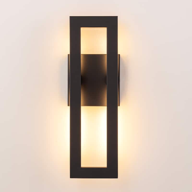 14 in. Modern Black Linear Square Outdoor Wall Light Integrated LED Waterproof Lantern Wall Sconce