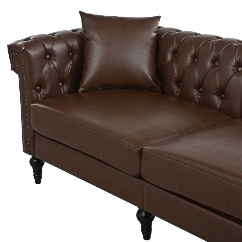 Sectional Sofa Couch for Living Room, L Shaped Reversible Modern Chesterfield Sofa with Rolled Arms and Nailhead