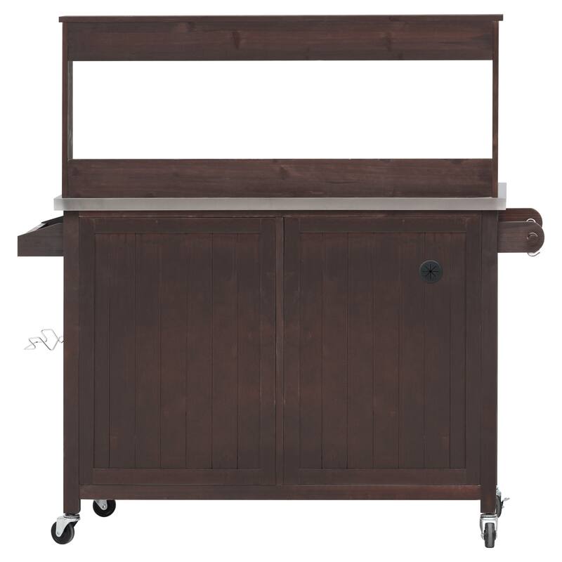 54.1" Outdoor Kitchen Island,Outdoor Grill Cart on Wheels, Potting Bench Table with Stainless Steel Top and Storage Cabinet