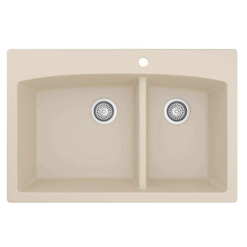 Karran Drop-In Quartz 33 in. 1-Hole 60/40 Double Bowl Kitchen Sink Kit