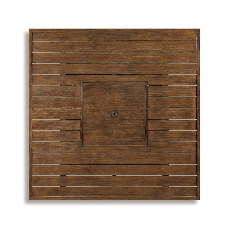 Signature Design by Ashley Paradise Trail Outdoor Medium Brown Square Bar Table with Fire Pit