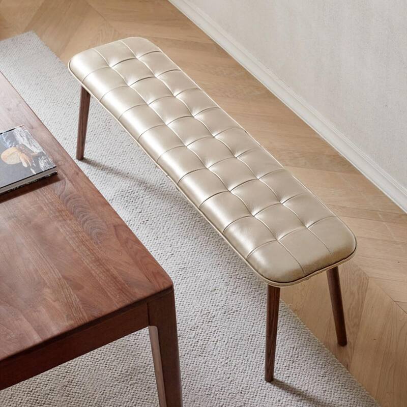 GDFStudio - Belvidere Modern FAS-Grade Solid Oak Wood Dining Bench with Leather Cushion & High-Density Soft Sponge Filling - 51.18" - Khaki+Brown